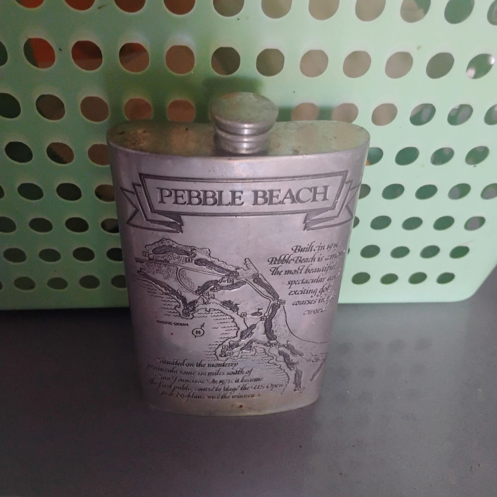 Pebble Beach Silver Flask with Map Design